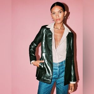 Reformation Veda Bowery Leather Blazer in Black